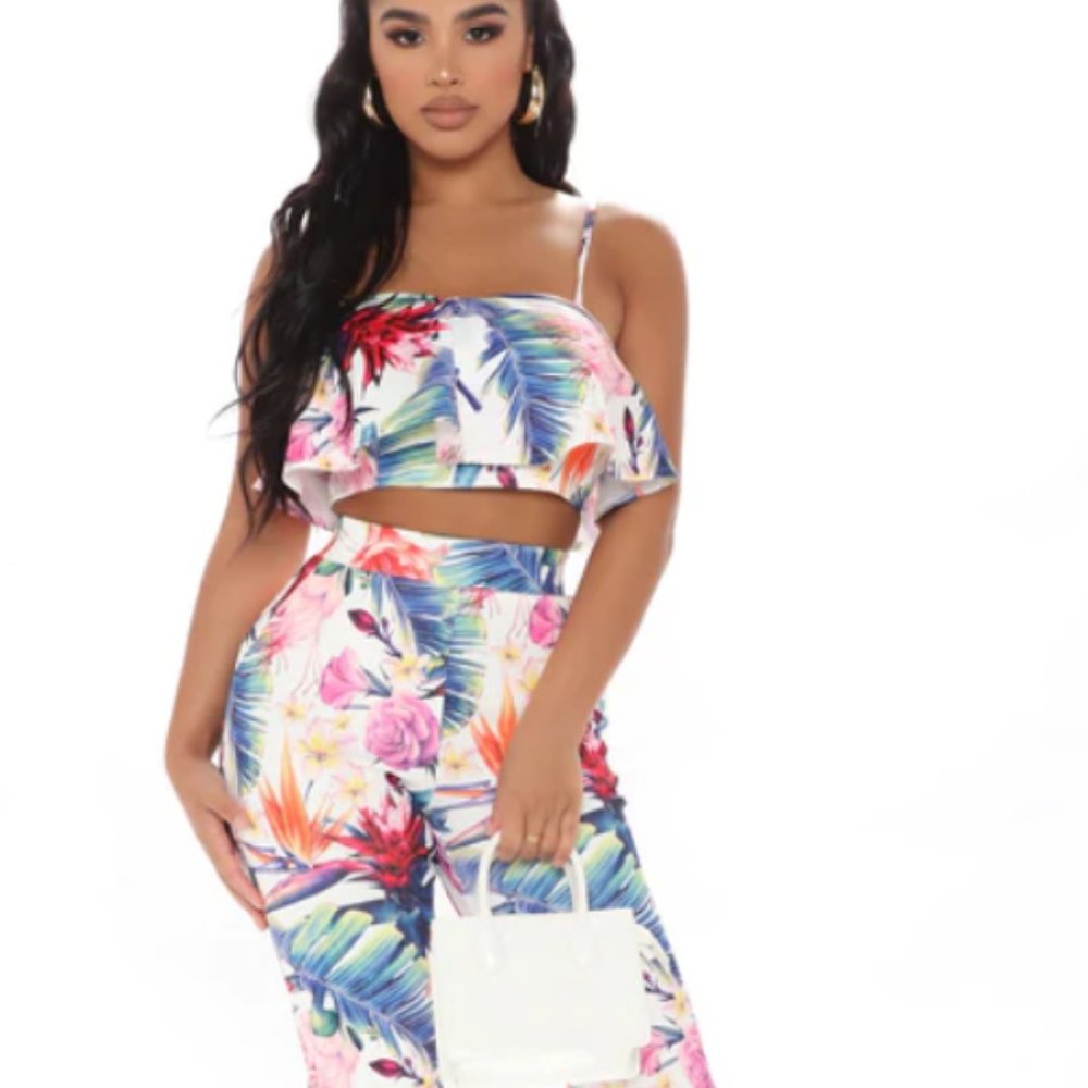 Ready For The Tropics Matching Pant Set - White/combo